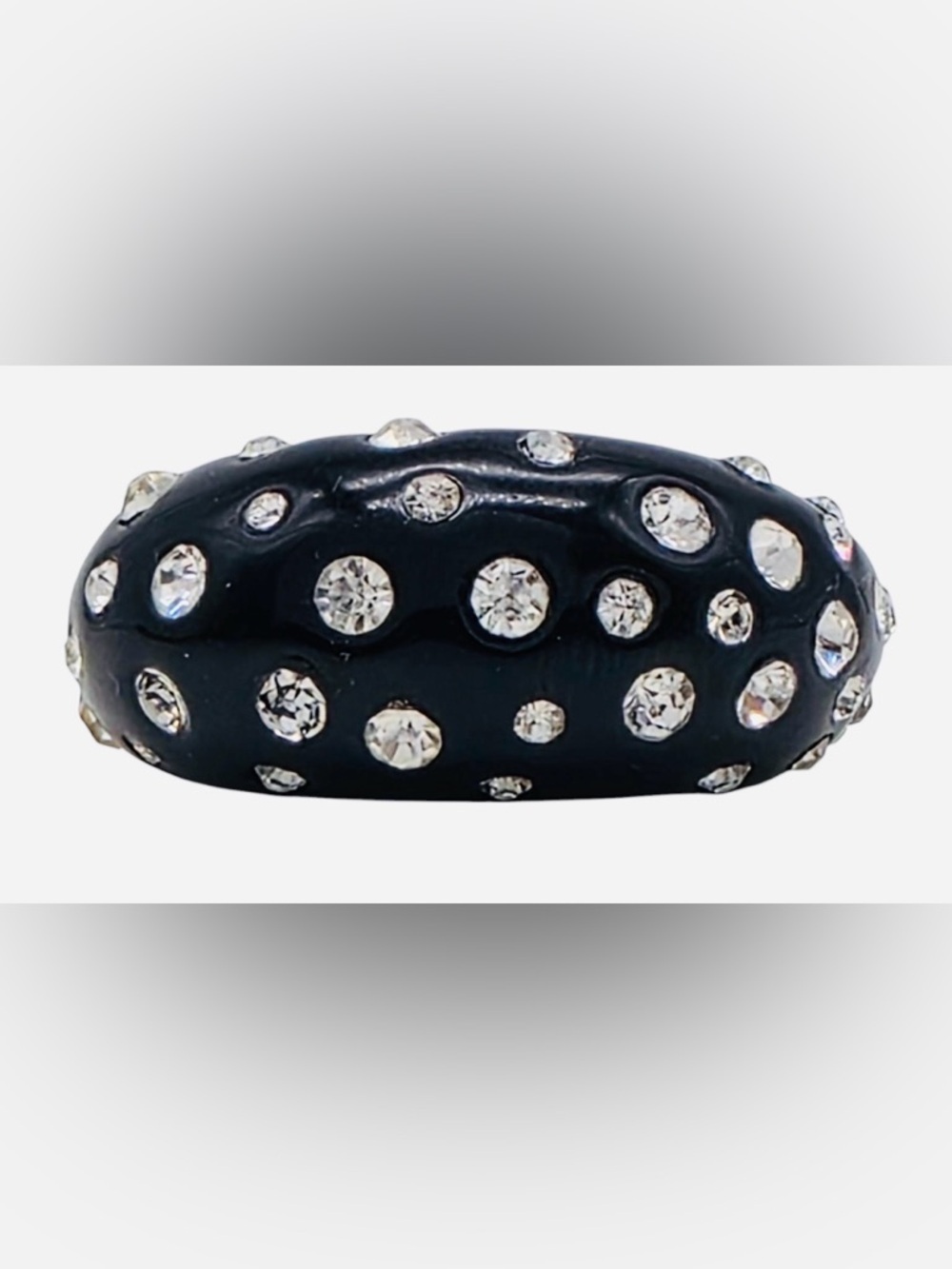 Vintage Roman RMN Black Lucite Crystal Dome Ring Chunky Glam Cocktail Sz 7